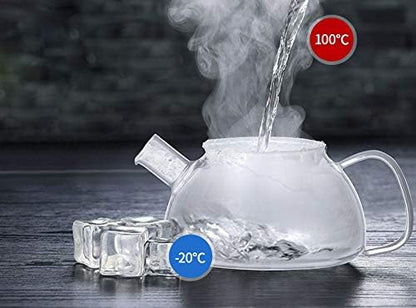 Glass Filtering Tea Maker Teapot with a Warmer and 6 Double-walled Tea Cups Set (Heating base, Standard)