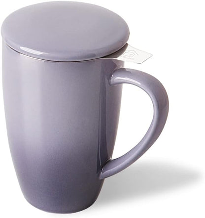 Sweejar Porcelain Tea Infuser Mug with Lid, 16 oz Teacup with Strainers for Loose Leaf Tea, Microwave and Dishwasher Safe Coffee Mug(Purple)