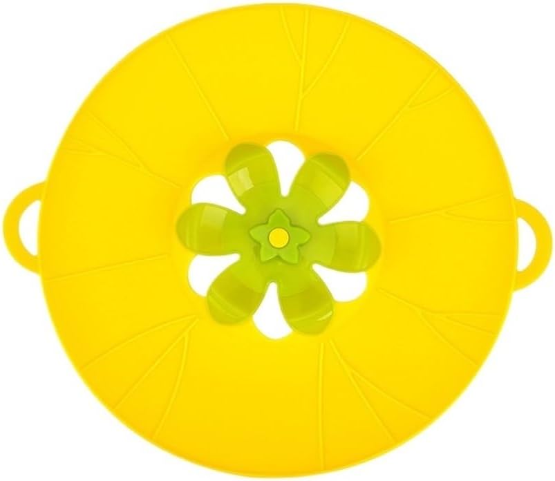 Food Grade Silicone Boil Over Spill Safeguard Lid, Grey & Yellow Reusable Cookware Stopper Cover for Home Pots and Pans(Beige,Small)
