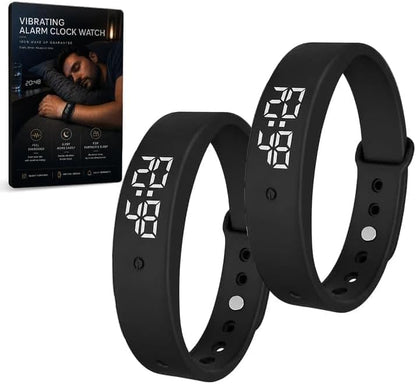 Vibrating Alarm Wristband Heavy Sleepers Adults Wrist Band Shock Clock Watch Bands for Deaf People Silent Bracelet Sleeper Wearable Bed Shaker Sleep Tracker Ring Watches Sleep Apnea (2pcs Black)