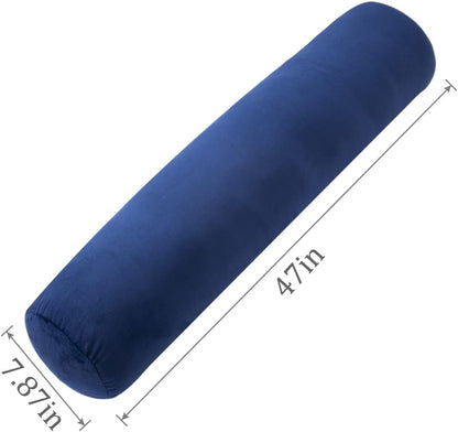 1 MIDDLE ONE Body Pillow for Adults, Bolster Pillow with Removable Velvet Cover, Long Round Cervical Roll Pillow, 35 x 7.87 Inches, Blue