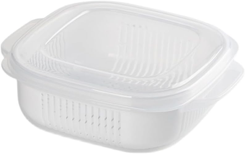 Fruit Storage Containers for Fridge, with Removable Colanders, Double Layer Drainage Preservation Box, Airtight Food Storage Containers with Lids, for Food Washing, Draining, Keeper Fresh (3pcs)
