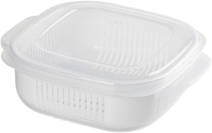 Fruit Storage Containers for Fridge, with Removable Colanders, Double Layer Drainage Preservation Box, Airtight Food Storage Containers with Lids, for Food Washing, Draining, Keeper Fresh (3pcs)