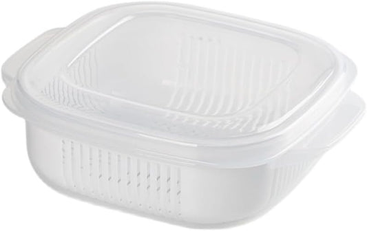 Fruit Storage Containers for Fridge, with Removable Colanders, Double Layer Drainage Preservation Box, Airtight Food Storage Containers with Lids, for Food Washing, Draining, Keeper Fresh (3pcs)