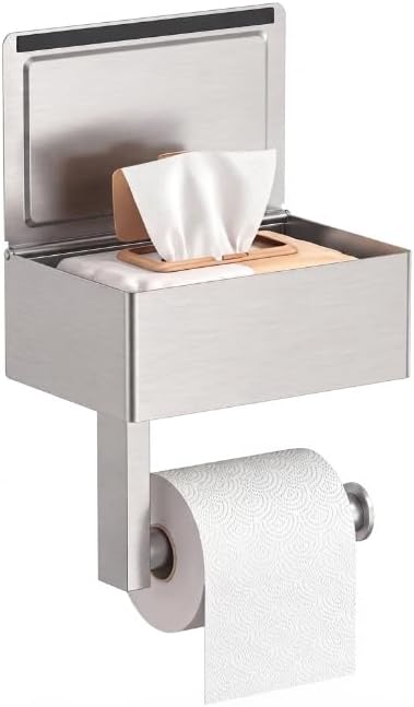 FORIOUS Toilet Paper Holder with Shelf, Wall-Mounted Modern Wipes Dispenser | Brushed Nickel | Toilet Paper Holder with Storage for Bathroom | Fits Wipes, Sanitary Napkin, Tampon | 8.0"x5.3" Large Shelf