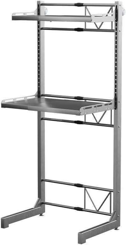 Carbon Steel Over Washer and Dryer Shelf, 2 Tier Bulkhead Laundry Room Storage and Organization Riser, Above Toilet Rack, (14.17“-25.59”) W*15.75 “D*63.39 ”H, Gray