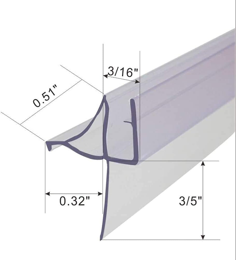 Frameless Shower Door Bottom Seal Shower Sweep with Drip Rail for 1/4" Glass,36" Long, Vinyl, Clear | Vinyl, Clear,Shower Door Bottom Sweep