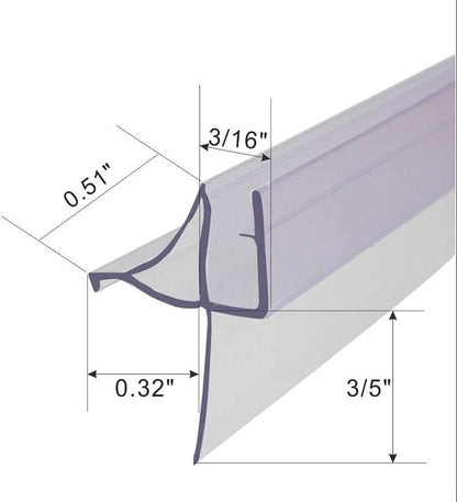 Frameless Shower Door Bottom Seal Shower Sweep with Drip Rail for 1/4" Glass,36" Long, Vinyl, Clear | Vinyl, Clear,Shower Door Bottom Sweep