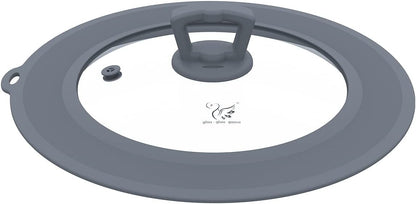 Vented Tempered Glass Universal Lid for Pot Pan Skillet with Heat Resistant Silicone Rim Microwave Splatter Lid Cover Microwave Safe Fit 11.5" 12" 12.5" Cookware, Dishwasher Safe Black
