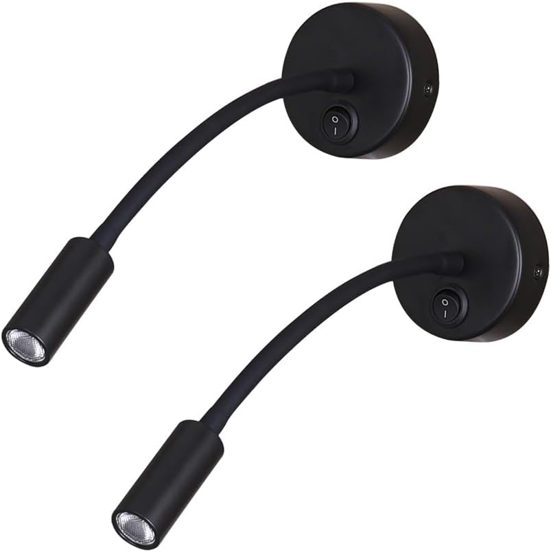 LED Reading Lamp 3W Warm White 3000K for Reading Books Black Plug Cord 2PCS (RS032)