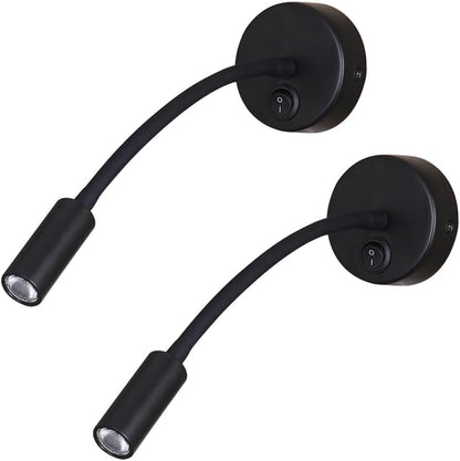 LED Reading Lamp 3W Warm White 3000K for Reading Books Black Plug Cord 2PCS (RS032)