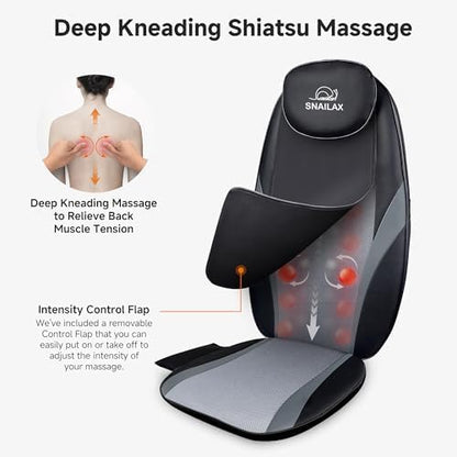 Snailax Shiatsu Back Massager with Heat, Deep Kneading Massage Chair Pad for Neck, Shoulders, Full Back & Waist, Adjustable Roller Massage Seat Cushion for Home Office, Pain Relief, Gift for Men Women