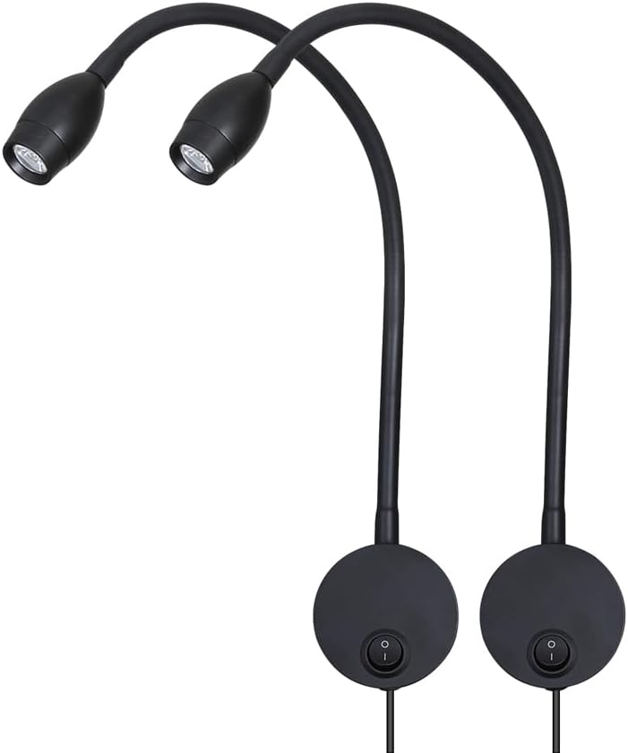 LED Reading Lamp 3W Warm White 3000K for Reading Books Black Plug Cord 2PCS (RS032)