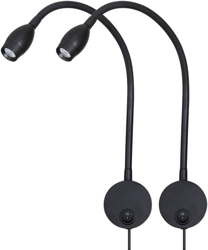 LED Reading Lamp 3W Warm White 3000K for Reading Books Black Plug Cord 2PCS (RS032)