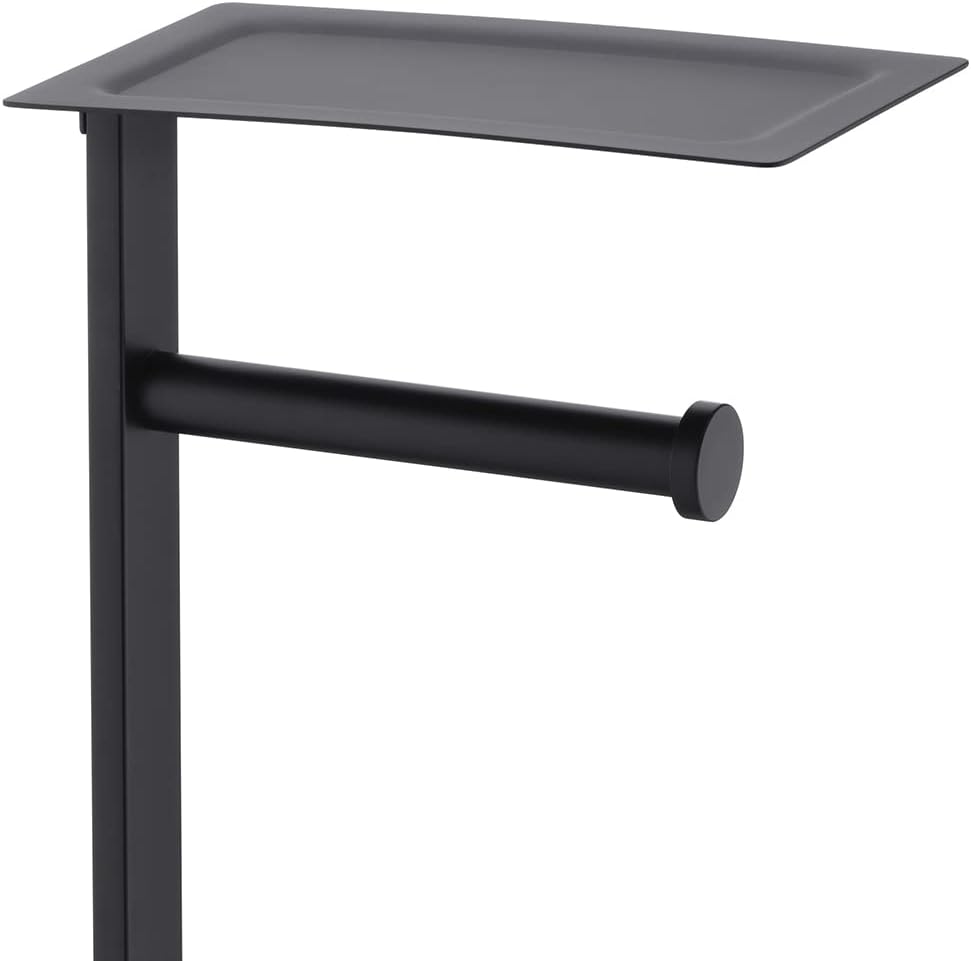 Miyili Matte Black Freestanding Toilet Paper Holder with Shelf, Premium SUS 304 Stainless Steel Bathroom Storage Organizer & Paper Towel Dispenser