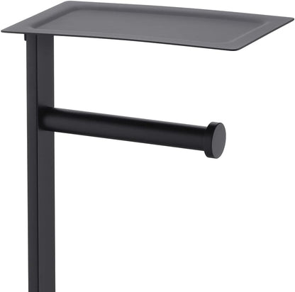 Miyili Matte Black Freestanding Toilet Paper Holder with Shelf, Premium SUS 304 Stainless Steel Bathroom Storage Organizer & Paper Towel Dispenser