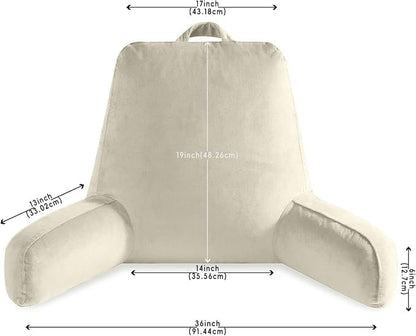 OAISZ Reading Pillow for Sitting in Bed with Shredded Memory Foam, Grey | 19-Inch Back Pillow for Sitting Up in Bed, Extended Arms, Side Pockets, Supportive Adjustable Pillow Removable Washable Cover