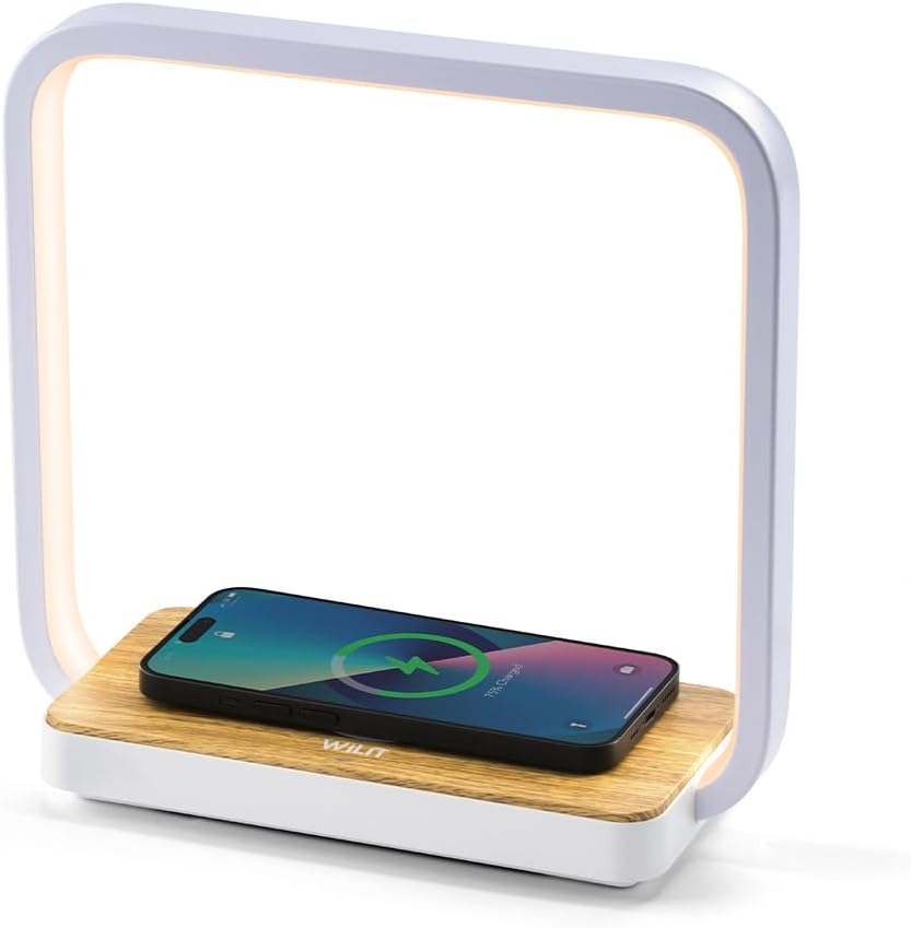 WILIT Bedside Lamp with Alarm Clock, Sunrise Wake-up Light, Wood Grain