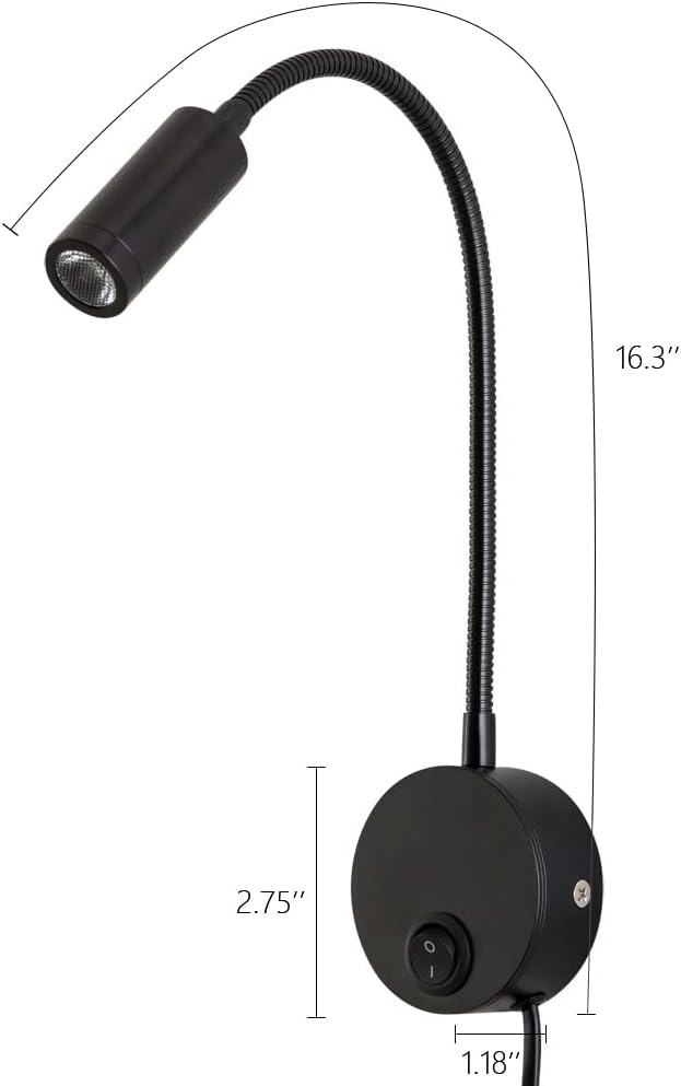 Wall Mounted Reading Lamp LED 3W Warm White 3000K Hardwired for Reading Matt Black(Black Hard-Wired 2PCS)