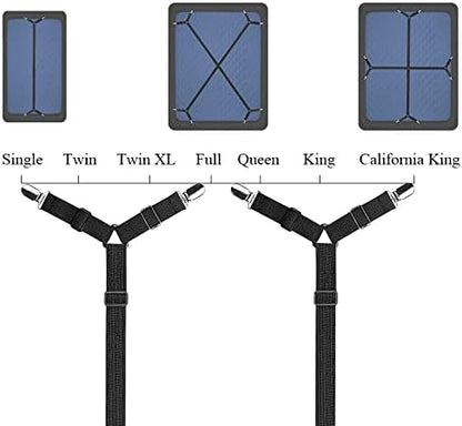 ZHOUBIN Sheet Suspenders Clips, Bed Sheet Straps Mattress Sheet Holders for Twin, Full, Queen, King - Keep Sheets in Place Corner Sheet Grippers Fasteners Sheet Stays