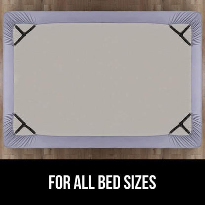 GORILLA GRIP Patented Bed Sheet Holders, Adjustable Elastic Fasteners with Metal Clips, Keep in Place Fitted Bedding Straps, Firm Tight Suspenders for Mattress, US Designed, 4 Pack Black