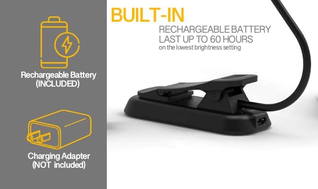 Book Light, 12 LED USB Rechargeable Reading Lamp with 3-Level Brightness for Eye Protection - Ideal for Night Reading