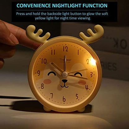 3" Cat Silicone Analog Alarm Clock Silent Non Ticking Backlight Desk Clock