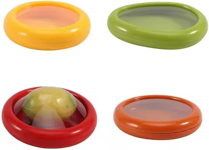 Set of 4 Reusable Fruit and Veggie Savers - Ideal for Avocados, Lemons,Tomatoes, Garlic, Onions, and More