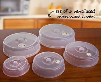 5 Pack Microwave Plate Covers with Adjustable Steam Vents - Microwave Splatter Covers - Mixed Sizes for Large & Small Food Plates Bowls BPA Free