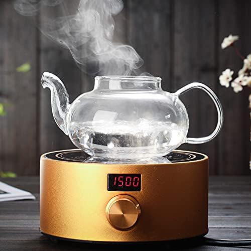 Jusalpha 11 PC-Glass Filtering Tea Maker Teapot with a Warmer and 6 Tea Cups Set (Version 2, 27-Oz) | 6 units of 1.7 oz tea cups, tea set comes with a 27 oz teapot with a removable infuser