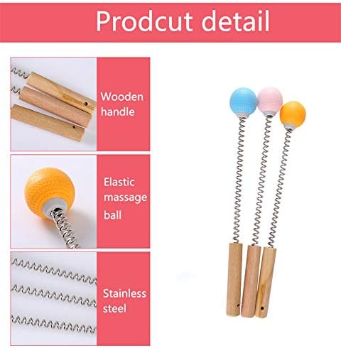 1 Pack Golf Ball Massager Hammer with Spring Wooden Handle Handheld Massage for Pain Relief Neck Back Massager Ball Manual Massage (Gray)