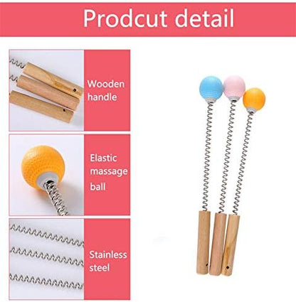 1 Pack Golf Ball Massager Hammer with Spring Wooden Handle Handheld Massage for Pain Relief Neck Back Massager Ball Manual Massage (Gray)