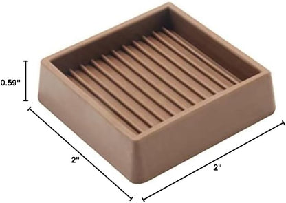 3X3 Square Rubber Caster Cups, Non Slip Furniture Pads - 4 Pack | Anti-Slip Furniture Gripper, Anti Skid Furnitures Feet, Anti Slide Floor Protector for Bed Couch Stoppers, Brown