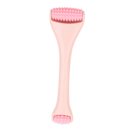 Dual Head Silicone Massage Roller for Face Eye Care Pink Handheld Rod