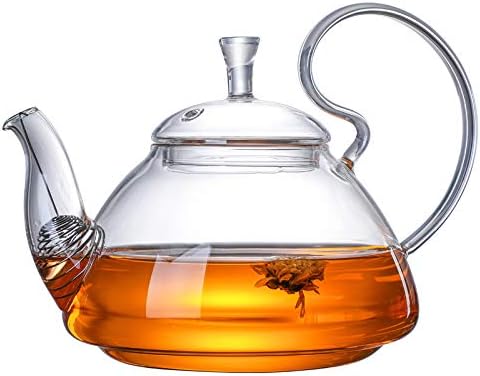 Glass Filtering Tea Maker Teapot with a Warmer and 6 Double-walled Tea Cups Set (Heating base, Standard)