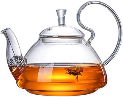 Glass Filtering Tea Maker Teapot with a Warmer and 6 Double-walled Tea Cups Set (Heating base, Standard)