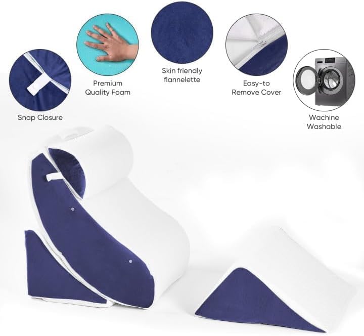 OAISZ 4PCS Wedge Pillow Set for After Surgery, Adjustable Bed Wedges, Gery | Back and Leg Support, Acid Reflux Relief, Post Surgery Recovery, Leg Elevation, Memory Foam, Bed Wedge Pillow for Sleeping