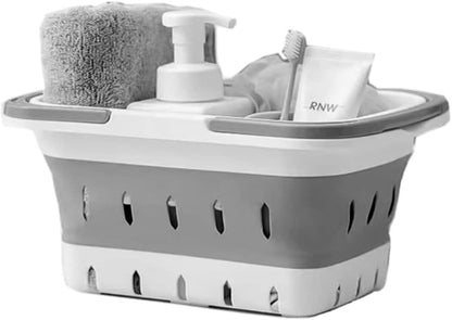 Plastic Caddy for Cleaning Supplies Products, Storage Collapsible Basket with Handles, Box Organizer Bin for Bathroom, Kitchen, College Dorm,Gym (Blue 1 pack)