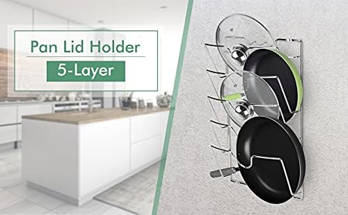 5-Tier Wall-Mount Pot Lid Rack for Kitchen – Pan Lid Organizer, Cabinet Door Storage Rack, Cookware Holder for Pots, Lids, Bakeware & Kitchen Utensils (USA)