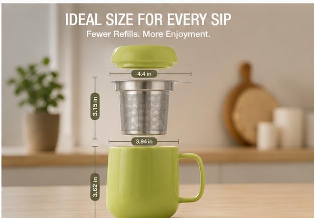 Tealyra - Sumo Porcelain Loose Tea Steeping Mug - 15oz/450 ml Ceramic Tea Cup with Infuser and Lid/Coaster - Extra Fine Stainless Steel Infusion Strainer - For Home or Office - Yellow