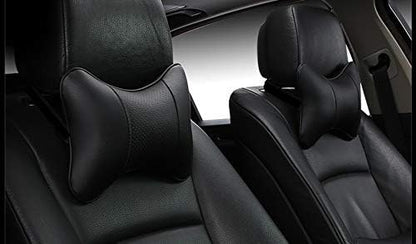 2 Packs Car Neck Pillows, Dual-Side PU Leather Car Headrest with Fiber Filling, Universal Soft Neck Support Pillow for Car, Home & Office (Black)