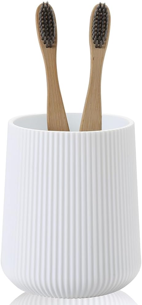 YAUKPH Black Striped Toothbrush Holder | for Electric Toothbrushes Bathroom Organizer Cup for Toothpaste Kids & Adults