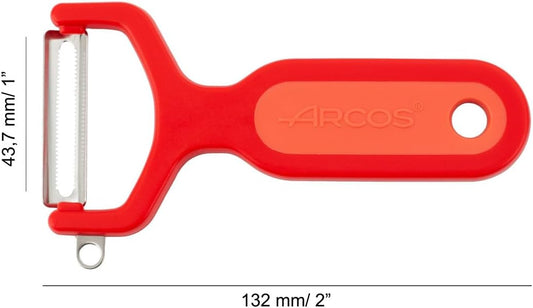 ARCOS Professional Peeler for Fruits and Vegetables. 5.5 Inch Stainless Steel Kitchen Tool for Precise Cutting. Chef's Gadget with Ergonomic Polypropylene Handle. Red Color