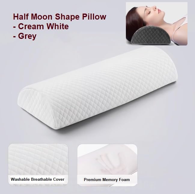 Memory Foam Half Moon Shaped Bolster Pillow for Neck Leg Knee Lumbar Feet Lower Back 16.5x7x4 (Grey)