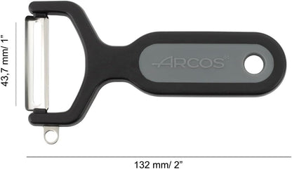 ARCOS Professional Peeler for Fruits and Vegetables. 5.5 Inch Stainless Steel Kitchen Tool for Precise Cutting. Chef's Gadget with Ergonomic Polypropylene Handle. Red Color