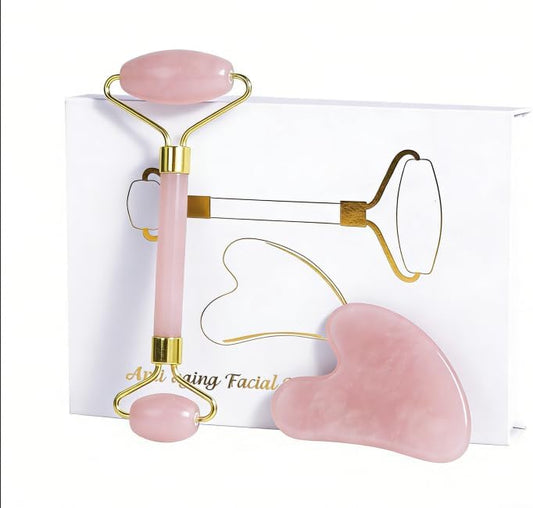 Jade Roller Gua Sha Tools - Nature Gua Sha Facial Tool Skin Tightening Face Massager Anti-Aging Jade Face Roller Puffiness Reducing Guasha Stone for Women Men（Green）