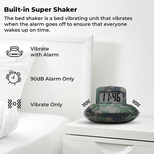 Sonic Alert Digital Alarm Clock - Small Travel Clocks for Heavy Sleepers - Battery Operated with Vibrating Bed Shaker - Green Camo