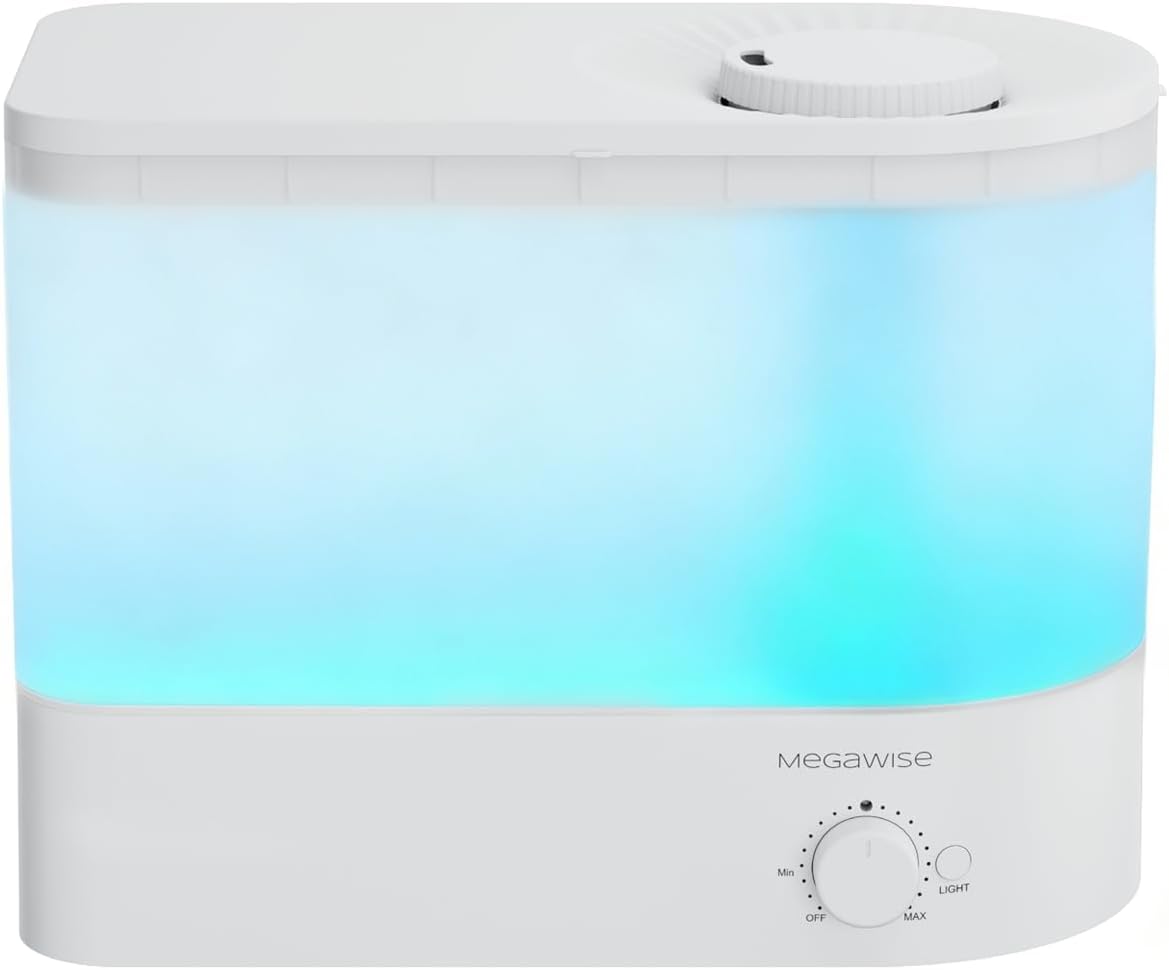 MEGAWISE 3.5L Cool Mist Humidifier – Ultra-Quiet Ultrasonic Vaporizer with Top-Fill Design, Essential Oil Diffuser, 7-Color Night Light & Auto Shut-Off