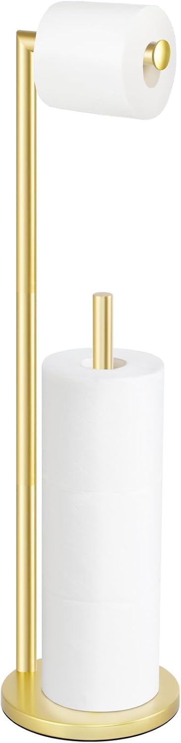 Toilet Paper Holder Stand, Brushed Nickel Toilet Paper Holder Free Standing | Stainless Steel Toilet Paper Holder for 4 Rolls, Bathroom Organizers and Storage with Anti-Slip Base and Rustproof