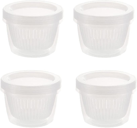 4 Pack Onion Keeper Onion Saver Storage Container 2 Layer with Strainer Odor-Free 0.5L Holder Organizer for Refrigerator Chopped Ginger Garlic Fridge Berry Blueberries Tomato Avocado Lemon